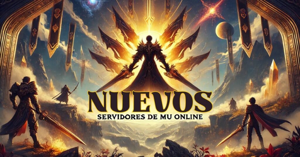 Imagen destacada para el foro 'Nuevos Servidores de Mu Online', con un diseño épico y medieval que muestra un guerrero en un paisaje místico, acompañada de los textos 'Nuevos Servidores de Mu Online'. Ideal para atraer a la comunidad de jugadores de Mu Online.