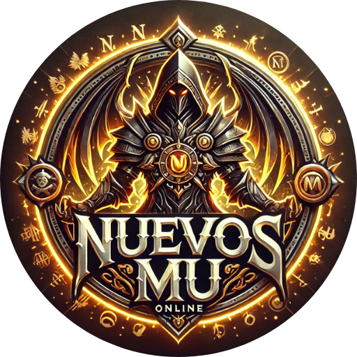 Logo de NuevosMU, sitio de servidores de Mu Online con diseño medieval y personaje místico